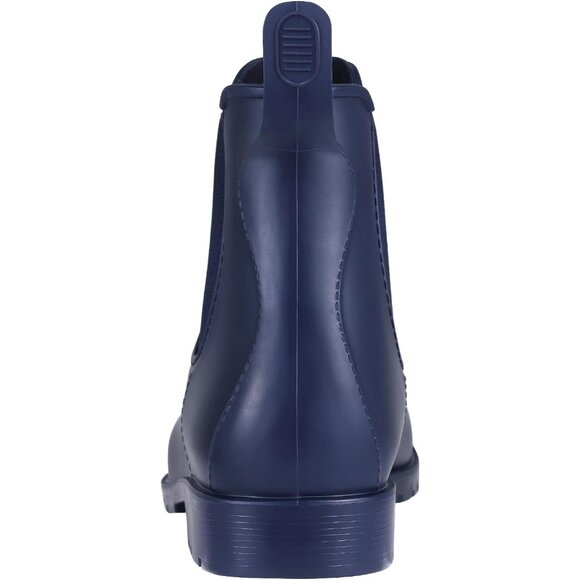 Women's Navy Blue Pointed Toe Waterproof Chelsea Double Elastic Ankle Rain Boots - Picture 4 of 7